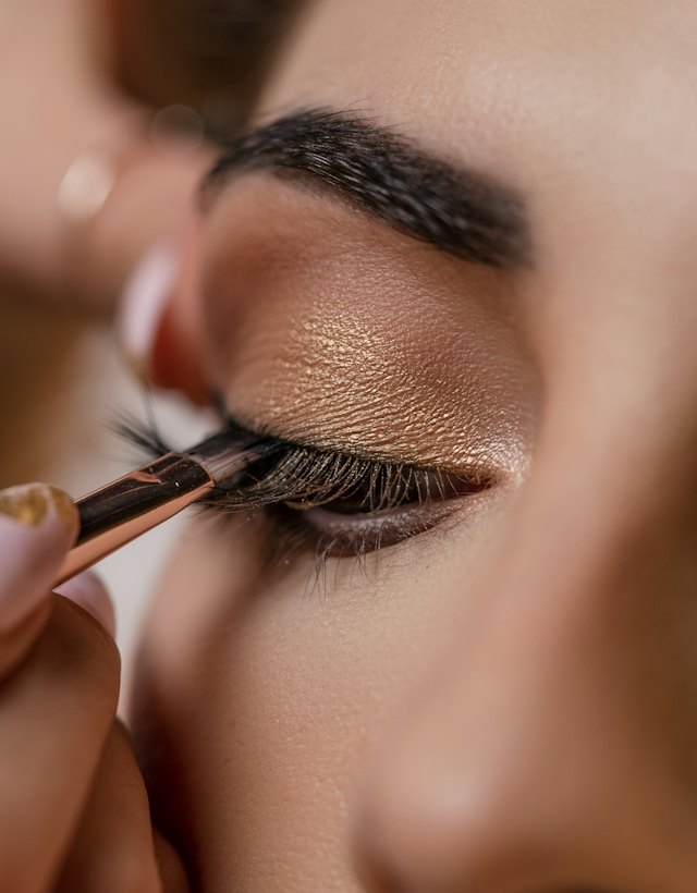 Make-up-Artistin schminkt die Augen einer Kundin