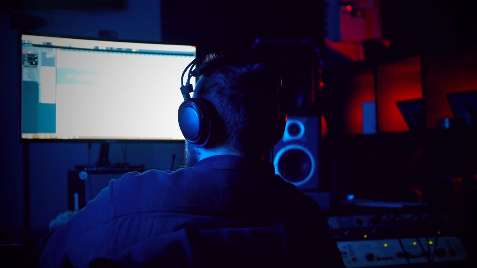 Engineer mit Kopfhörern am Mix